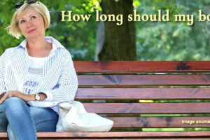 image of woman thinking on park bench as banner for blog post, Should My Book Be This Long or That Long