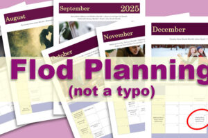 Featured image showing July - December 2025 calendars of book-related holidays for blog post, 'Flod Planning (not a typo) for the Holidays' by Tom Collins