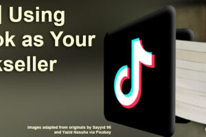 Featured image showing author loading stack of books into doorway with TikTok logo for blog post, Using TikTok as Your Bookseller, by Tom Collins