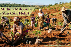 Banner image showing people planting trees for blog post, 'Our Two Million Milestone (and How You Can Help),' by Tom Collins