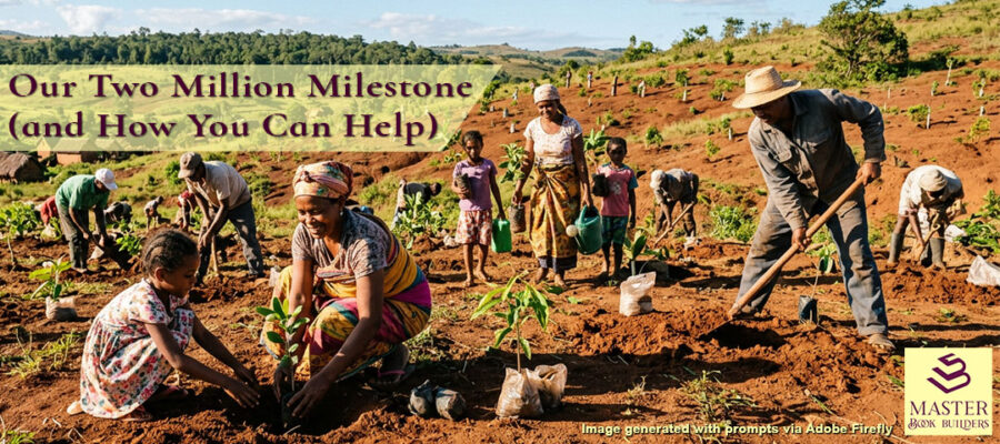 Banner image showing people planting trees for blog post, 'Our Two Million Milestone (and How You Can Help),' by Tom Collins