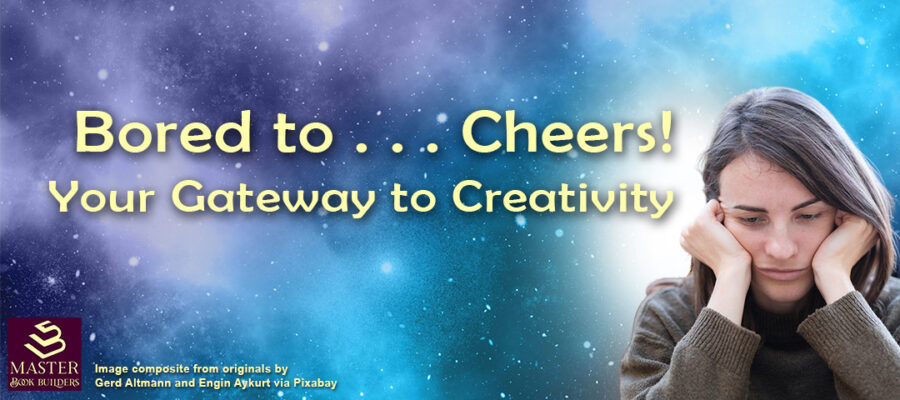 Featured image showing bored woman with star field background for blog post, Bored to ... Cheers! Your Gateway to Creativity, by Tom Collins